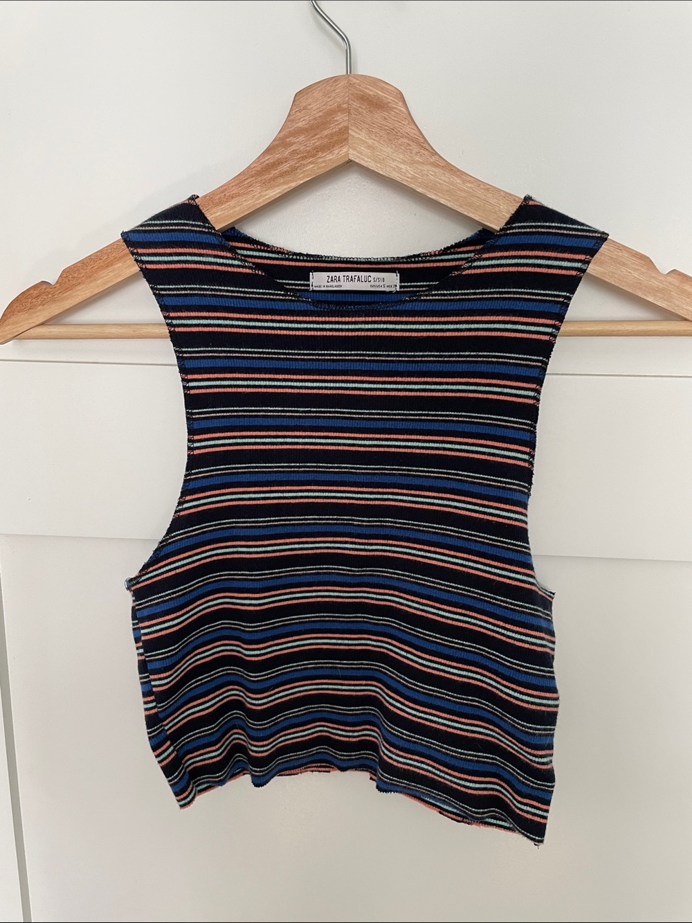 Zara Navy Striped Ribbed Crop Tank
